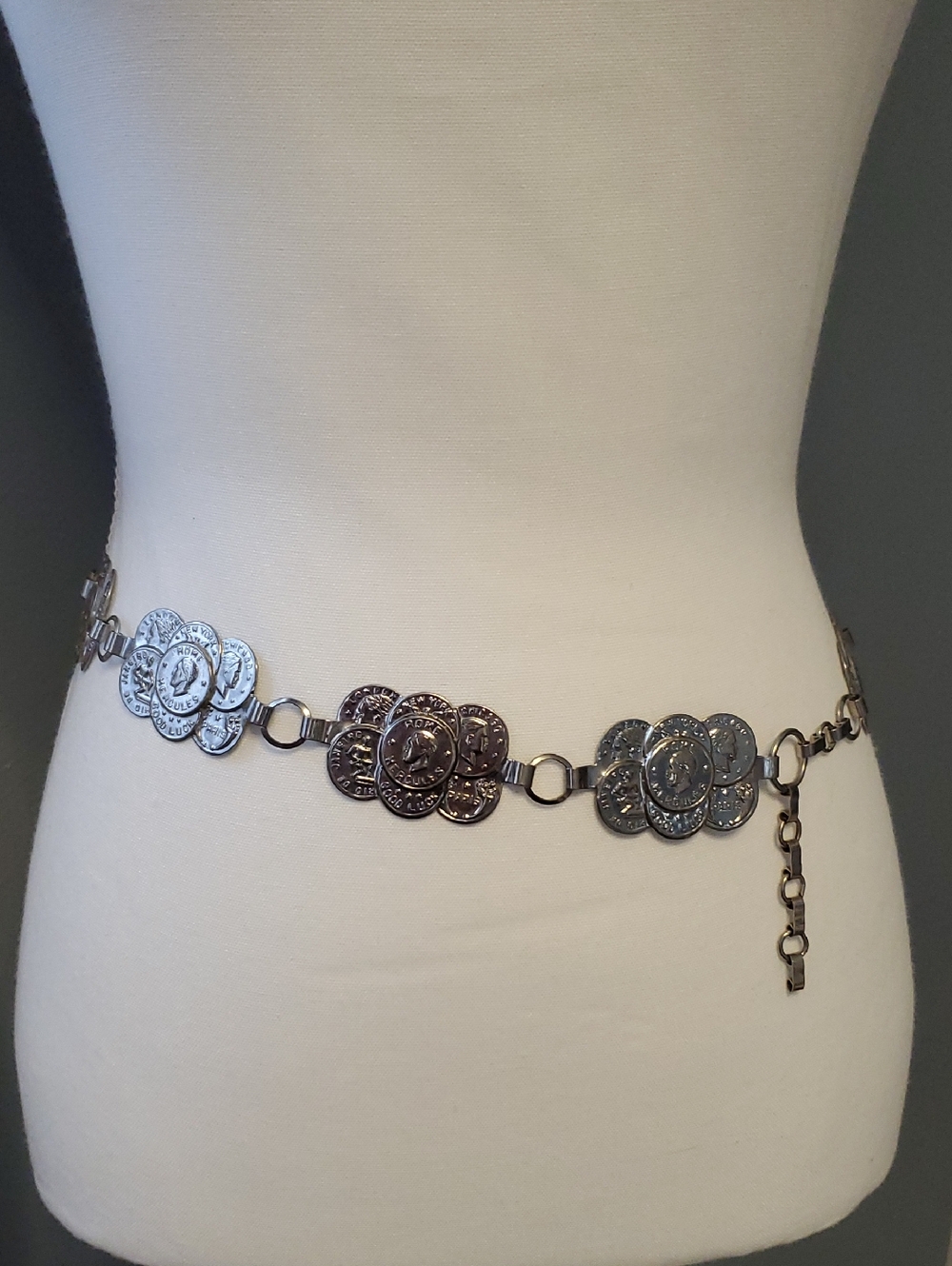 Silver-Tone Metal  Coin Charm Chain Belt.